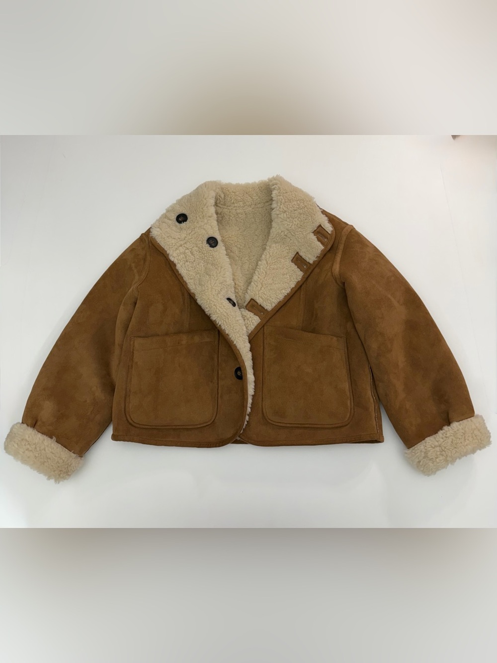 Zara Women’s Faux Suede Shearling Jacket Size S Brown Aviator Coat